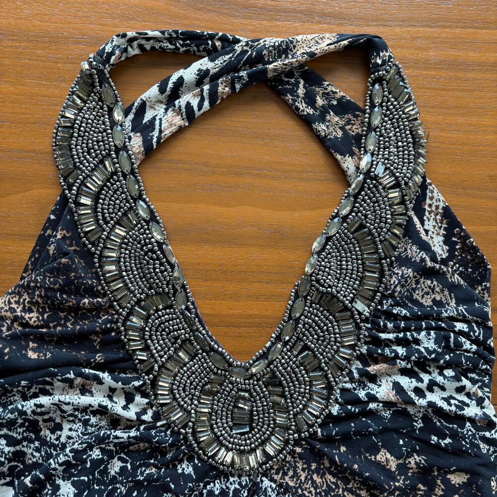 Venus Beaded Halter Maxi Dress Animal Snake Print 2010s Beach Boho Summer Small - Picture 9 of 16
